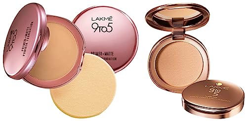 Lakmé 9 to 5 Primer with Matte Powder Foundation Compact, Silky G...