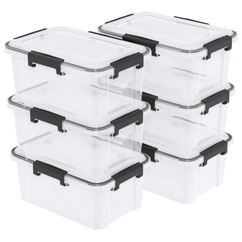 Joyeen 10 Liter Plastic Airtight torage Conatiner, 6 Pack Clear Boxes with Seal Circle/Latch Lids Cover