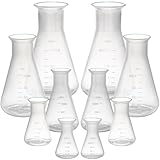 Covzoe 10 Pack Plastic Erlenmeyer Flask, Scientific Conical Flask for Students Experiment, Laboratory Chemical Erlenmey Education Learning Tool, 50ml, 100ml, 250ml, 500ml, 1000ml