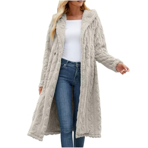 HGps8w Women's Long Hooded Fuzzy Fleece Jacket Warm Sherpa Coats Faux Fur Plush Winter Outerwear with Pockets