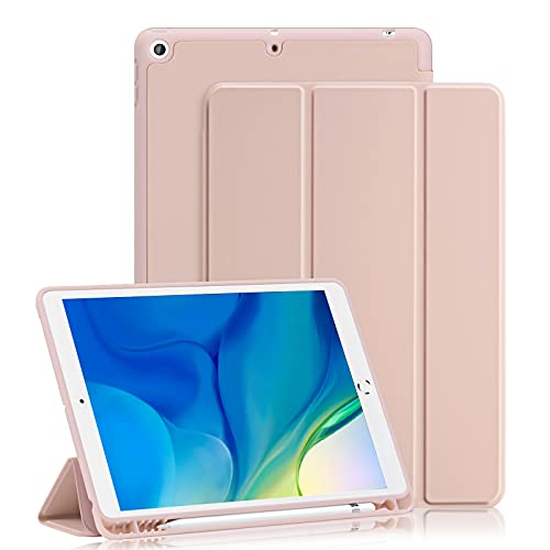 GHINL for iPad 9th/8th/7th Generation Case (2021/2020/2019) iPad 10.2-Inch Case with Pencil Holder [Sleep/Wake] Slim Soft TPU Back Smart Magnetic Stand Protective Cover Cases(Rose Gold)
