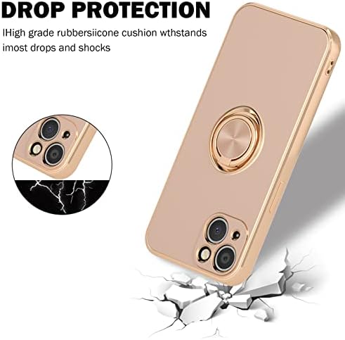 YIRSUR Case Compatible with iPhone 13 6.1", with 2 Screen Protector, with Ring Holder Plating Rose Gold Edge 360° Kickstand Cover Slim Soft Flexible TPU Protective Phone Cases -Rosegold