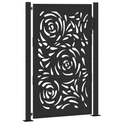 vidaXL Gartentor Schwarz 105x155 cm Stahl Flammen-Design, Zauntor, Outdoor Tor, Eisentor, Sicherheitstor, Einfahrtstor, Metall Zauntor