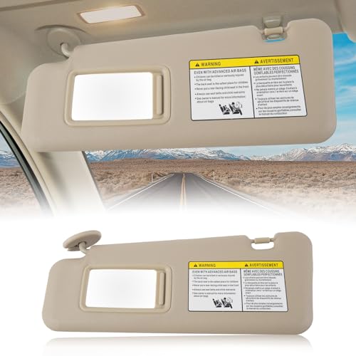 Car Sun Visor Fit for Toyota Highlander 2008 2009 2010 2011 2012 2013? Sun Visor with Vanity Mirror Cover Plate for Blocking Sunlight 74320-48500-B0(Beige, Left Driver Side