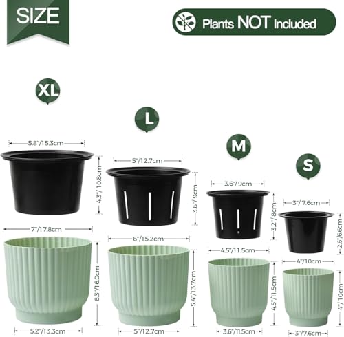 T4U 15cm Self Watering Plant Pots Indoor, 6 Pack Indoor Plant Pot, Green Plastic Flower Pots, House Plant Pots for Indoor Outdoor Plants, Succulent, Cactus, African Violets, Spider Plants - Cosy Home Interiors T4U 15cm Self Watering Plant Pots Indoor, 6 Pack Indoor Plant Pot, Green Plastic Flower Pots, House Plant Pots for Indoor Outdoor Plants, Succulent, Cactus, African Violets, Spider Plants - Image 3