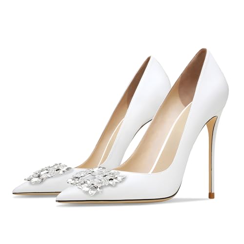 Image of Women's Pointed Toe Shallow Mouth Sexy Square Buckle Rhinestones 10cm Stiletto Heels Slip-on Wedding Party Banquet Big Size Shoes