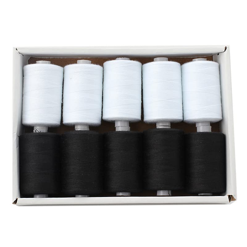 Sewing Thread 1000 Yards Per Spool 40S/2 Polyester 2 Color Sets Options for Sewing Machine,Embroidery Machine,Hand Sewing(Black+White