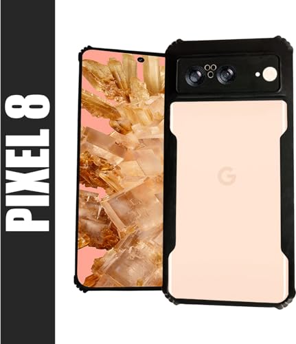 Image of AIBEX Crystal Clear Back Cover Case for Google Pixel 8 | 360 Degree Protection | Shock Proof Design | Transparent Back Cover Case (PC & TPU, Black Bumper)