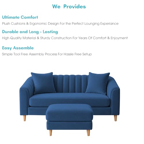 Image of Doraldo 2 Seater Sofa Set with Ottoman for Living Room (Blue) Premium Fabric Sofa