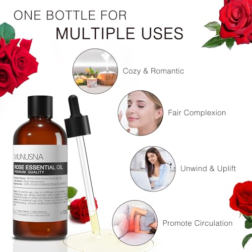 Image of Rose Essential Oil for Skin, Face, Hair Care, Diffuser, 3.38 Fl Oz