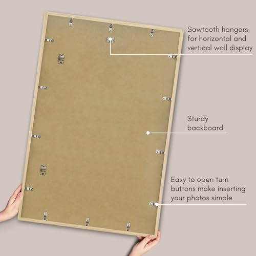 Americanflat 24x36 Poster Frame with Polished Plexiglass - Streamline Collection - Thin Border Picture Frame for Wall Display - Hanging Hardware Included - Natural Oak
