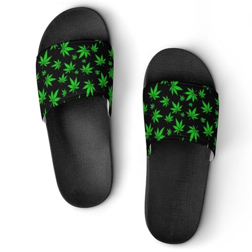 Cannabis Leaf Green Slides Shoes Man Woman Slide Sandals Hawaiian Thick Sole Slippers Bathroom Non Slip Slip on Shoes Flat Slides