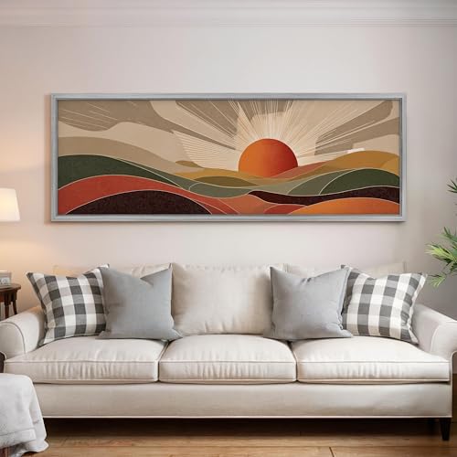Toile panoramique soleil et collines de 45x135 cm