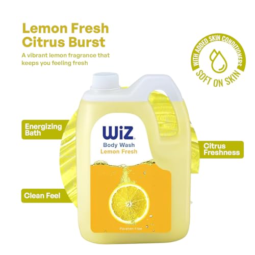 Image of Wiz Lemon Fresh Body Wash 5L Refill Can | Paraben Free Shower Gel | Citrus Fragrance | Family Pack Liquid Body Cleanser for Men & Women