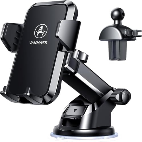 VANMASS Phone Holders for Your Car Ultimate Phone Mount Military-Grade Windshield Dashboard Vent【Newest Best Strongest】 Cell Phone Car Mount for iPhone 17 Pro Max 16 15 Samsung Android, Clear Black
