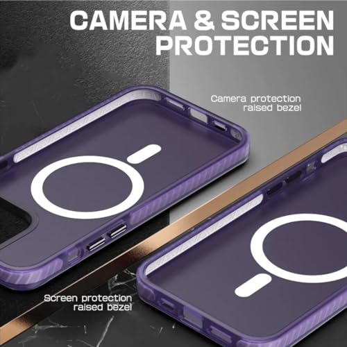 Image of MagIT Hybrid Case for iPhone 14 / iPhone 13 (6.1-inch) with Colored Frosted PC Back, TPU Full Body Frame, MagSafe Wireless Charging Compatible, Colored Aluminium Buttons (Black)