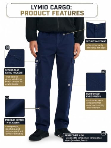 Image of Lymio Men Cargo | Cotton Cargo Pants for Men | Regular Fit High Rise Solid Pants (117-120)