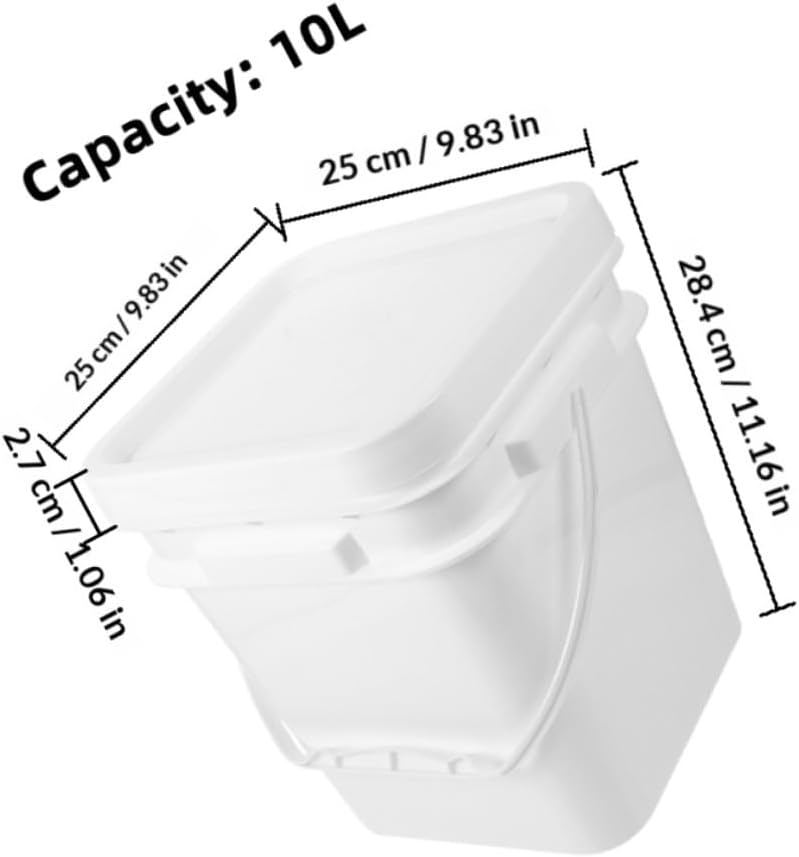 COHEALI 2pcs 2.6 Gallon White Abs Plastic Paint Storage Buckets with Lid, Square Container Bin for Paint and Chemical Storage, Sturdy Wide Mouth Pail for Home and Industrial Use