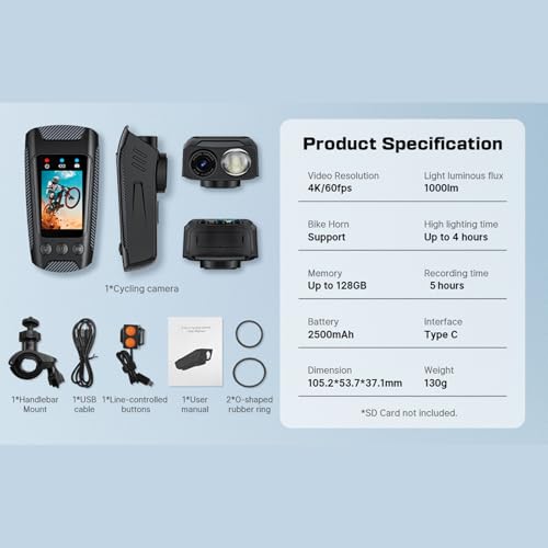 ZEXKENS C3Pro Cámara de Bicicleta 4K con Alerta Electrónica miniatura 4