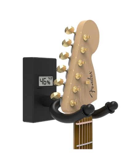 HygroMount Guitar Wall Mount with Built-in Hygrometer – Protects Acoustic, Electric & Bass Guitars from Humidity Damage – Heavy-Duty Secure Display Hanger for Home, Studio & Stage