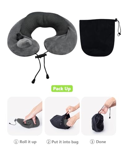 Almohada de viaje inflable con cover de terciopelo Gris miniatura 5