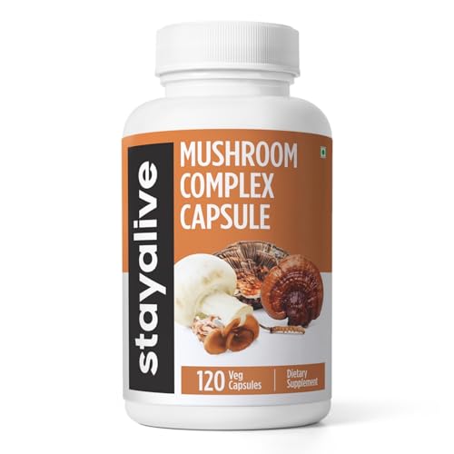 Image of STAY ALIVE Mushroom Complex 1000mg, 6-in-1 Mushroom Supplement w /Lions Mane, Reishi, Chaga, Cordyceps, Maitake and Turkey Tail Extract Powder, 120 Vegan Pills, Non-GMO & Gluten Free Herbal Capsules