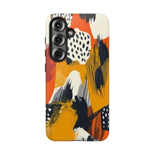 Coque Samsung S25 motif abstrait coups de pinceau finition brillante orange