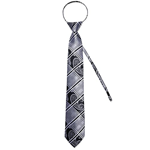 Image of DiBanGu Silk Zipper Ties for Men,Paisley Solid Plaid Pre-tied Tie and Pocket Square Cufflinks Set Formal Adjustable Necktie