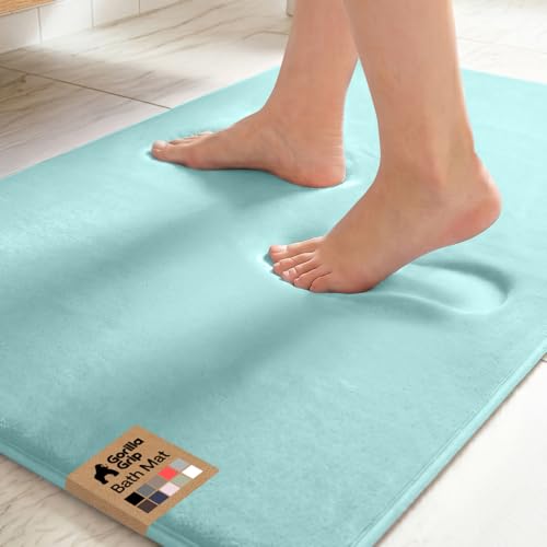 Image of GORILLA GRIP Memory Foam Bath Mat, Soft Absorbent Velvet Bathroom Mats, Durable Dots on Underside, Machine Washable Bathmat, Carpet Rug Room Decor for Shower Tub Floor RV, 36x24 Rugs, Seablue