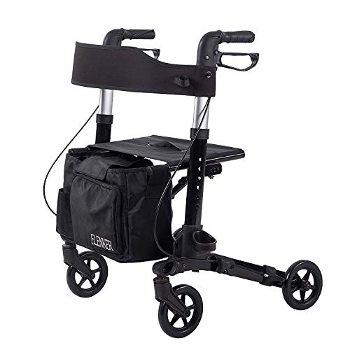 ELENKER Lightweight Rollator Walker, Foldable Compact Stable Rolling Walker with Seat, Detachable Storage