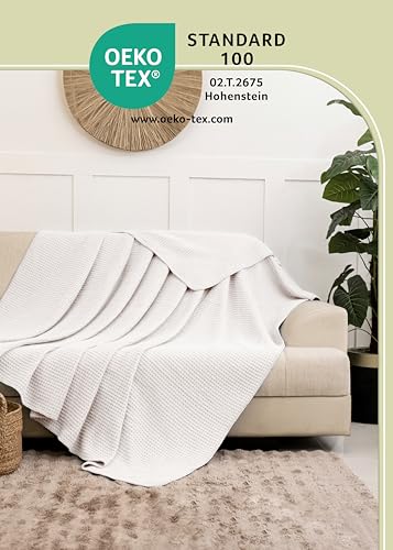 LAYNENBURG Premium Waffelpique Baumwolldecke 150x200 cm - Oeko-TEX 100 - Baumwollmix Kuscheldecke - Decke als Wohndecke, Sofa-Decke & Couchdecke - Wolldecke kuschelig-warm aus Baumwolle (Creme)