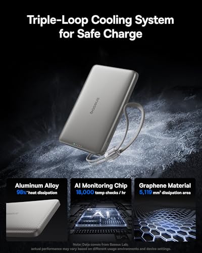 Image of Baseus Picogo Qi2 15W Magsafe Portable Charger, 0.5 inch Ultra Slim 10000mAh Wireless Power Bank with 27W Built-in USB-C Cable, Magnetic Battery Pack for iPhone 17 Pro Max /17 Pro /Air /16 /15 /14 /13 /12