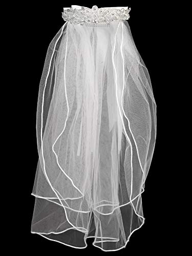 SWEA Pea & Lilli Girls First Communion Veil - White Holy 1st Communion Headpiece with Headband and Beads3