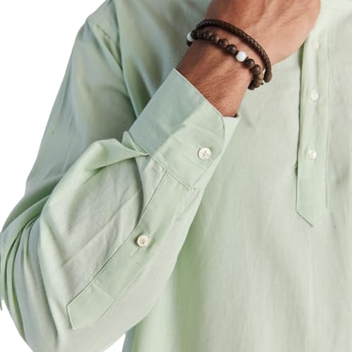 Image of SAADAA Men's Short Kurta - Linen Cotton Blend, Airy Fabric, Regular Fit, Mandarin Collar, Solid Color - Casual, Festive & Ethnic Wear
