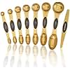 Magnetic Measuring Spoons Set, Stainless Steel, Dual Sided, Stackable, Dual Sided for Measuring Dry and Liquid Ingredients, Fits in Spice Jars, Set of 8(Gold )