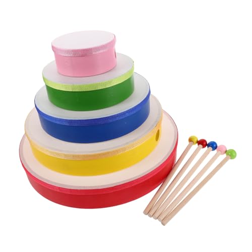 Abaodam 5個彩色手鼓 木製フレーム パーカッション楽器 幼児用リズムトレーニング向け 持ち運び便利 明るいデザイン 幼稚園音楽教具対応