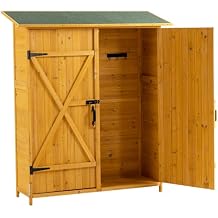 Outdoor Storage Cabinet- Garden Storage Shed- Lockable Wooden Storage Sheds Organizer for Home, Yard, Outdoor 56L x 19.5W x 64H Natural + Solid Wood