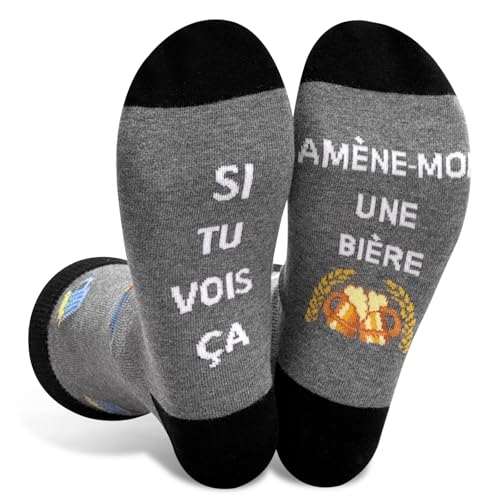 Chaussettes Unisexe Rigolotes Humour 39-46 Coton Fantaisie,Un Cadeau Original Pour Anniversaire, Noël et La Saint (FR/ES, Numérique, 39, 46, Taille normale, Taille normale, Standard, Grey&Black)