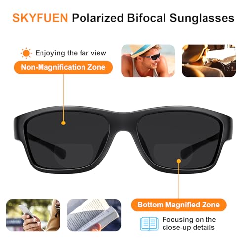 Skyfuen POLARIZED BIFOCAL SUNGLASSES Unbreakable Bifocal Polarized Sunglasses Men, Anti Glare Tr90 Frame Wrap Around Design Glasses Uv400 Protection Outdoor Sun Readers thumb #2