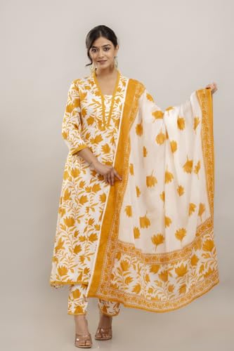 Image of PARTHVI Women's Printed Anarkali Kurta With Palazzo & Dupatta Set