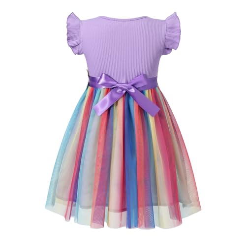 Image of HILEELANG Little Flower Girl Tulle Tutu Dress Easter Cotton Ribbed Birthday Wedding Party Princess Dresses