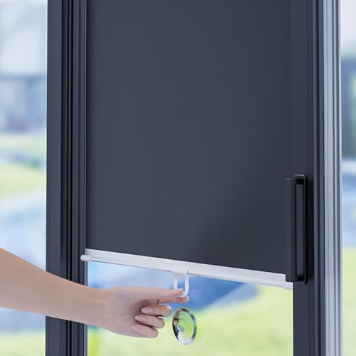 Blackout Roller Blinds No Drilling,Sunscreen Sunshade Window Roll Up Shades with Suction Cups,Privacy Curtains,Temporary Blinds Black,Retractable Sun Shades,Customisable,W×H-35 * 120cm(14 * 47in)