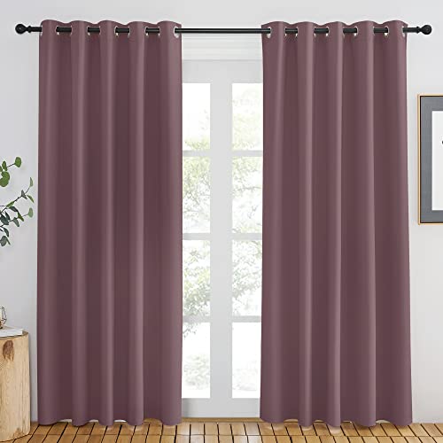 NICETOWN Blackout Dry Rose Curtain for Windows 84 inch Long - Thermal Insulated Solid Grommet Room Darkening Drape Sound Reducing for Bedroom/Living Room (1 Panel, W66 x L84)