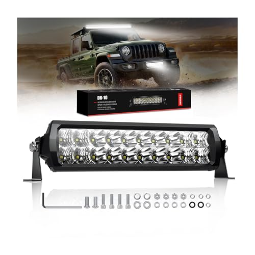 4WDKING LED Light Bar 10 inch IP68&IP69K Waterproof Dual Row Off Road Light Bar with DT Connector 90W Flood and Spot Combo Beam Work Light for Truck Cars ATV UTV Boat