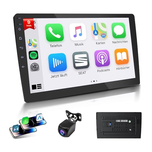 Haudio 9 Inch Android Car Stereo - Wireless Apple CarPlay & Android Auto, 2GB RAM 64GB ROM, Double Din Head Unit with IPS Touchscreen, GPS Navigation, Bluetooth, 720P AHD Backup Camera