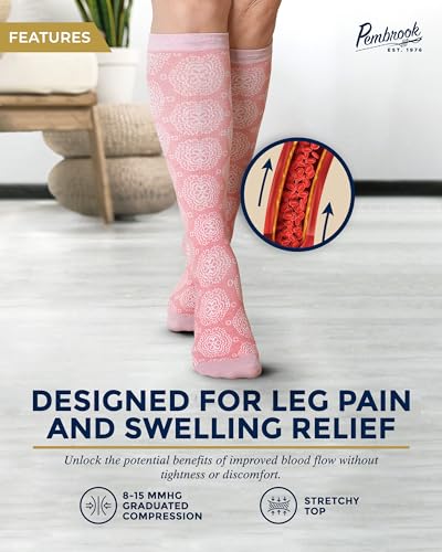 Image of Pembrook Light Compression Socks for Women - 3 Pairs | 8-15 mmHg Cotton Compression Socks for Pregnancy, Knee High Comfort