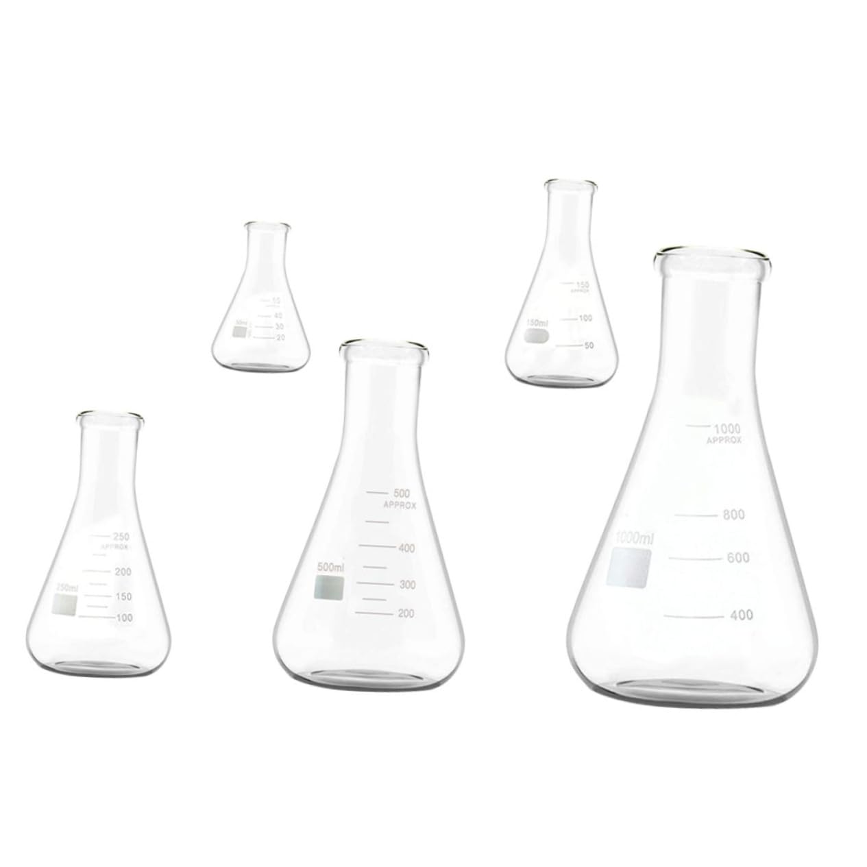 Beuta Conica in Vetro 5 Pezzi, Collo Stretto, Laboratorio