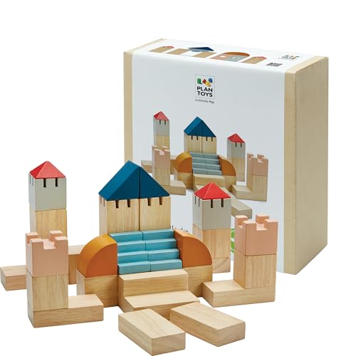 Image of PlanToys Creative Blocks Wooden Montessori Building and Imagination Toy in Orchard Shade | Fine Motor, Spatial Reasoning and Early STEM Learning Activity | Eco Friendly Open Ended Play Set