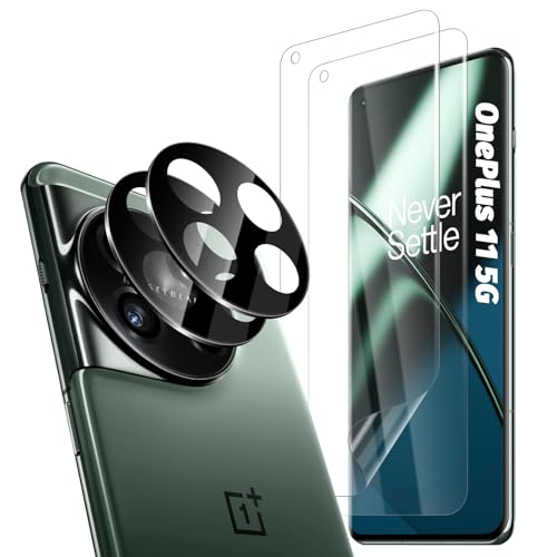 Orzero (2+2) Compatible for OnePlus 11 5G 2 Pack Soft High Definition TPU Screen Protector + 2 Pack Glass Camera Lens Protector Anti-Scratch Bubble-Free