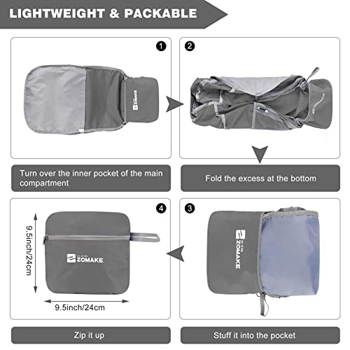 Image of ZOMAKE Lightweight Packable Backpack 35L, Foldable Backpacks Water Resistant Collapsible Light Daypack for Hiking(Medium Grey) | Light Hiking Backpacks Water Resistant Collapsible Day Pack for Travel, Everyday Carry, Multi-Pocket Layout, Heavy Duty Nylon